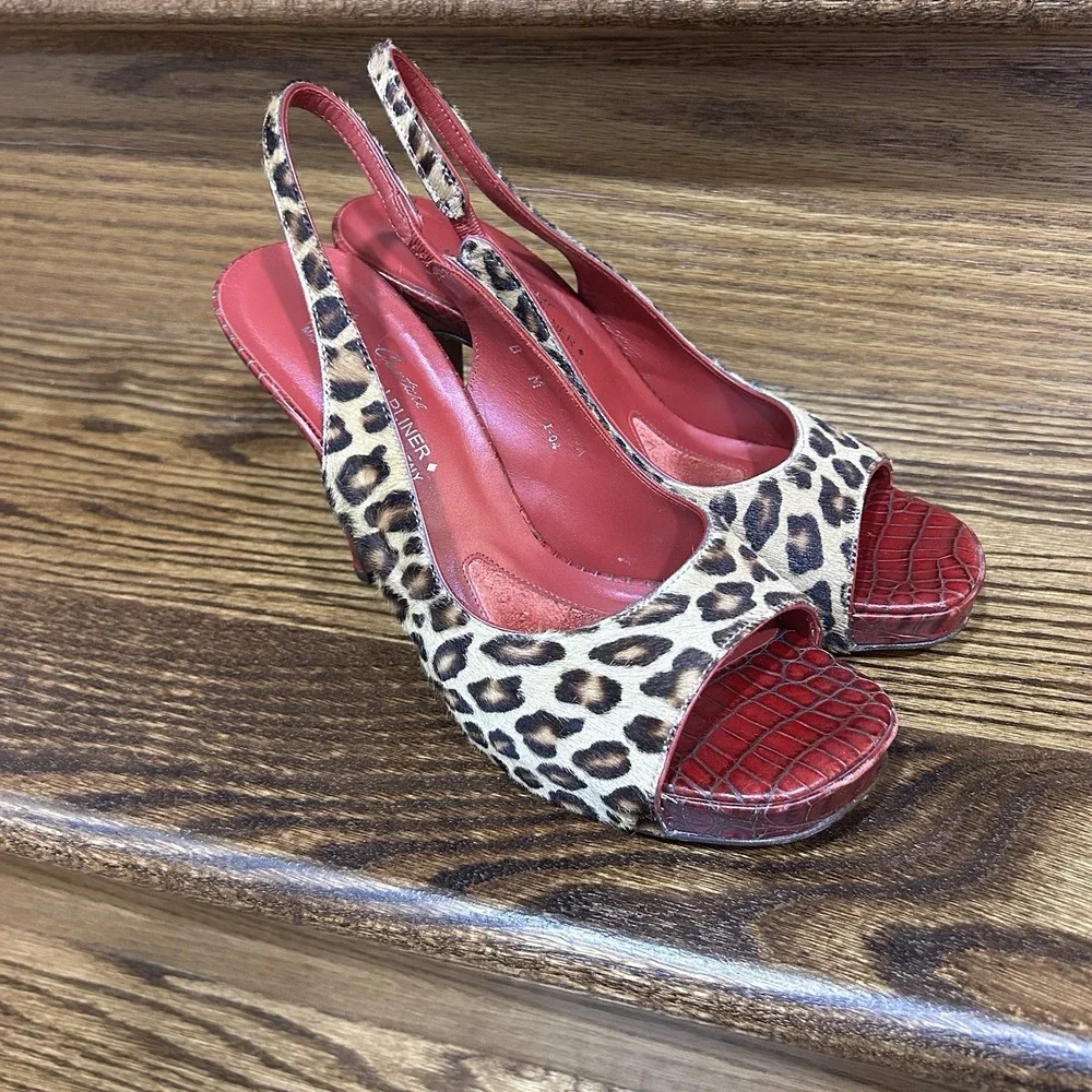 Donald J Pliner Couture 8 Canna Leopard Calf Hair Red Croc Leather 4